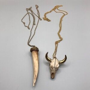 Gold and Cream Bull Skull and Horn Necklace Set